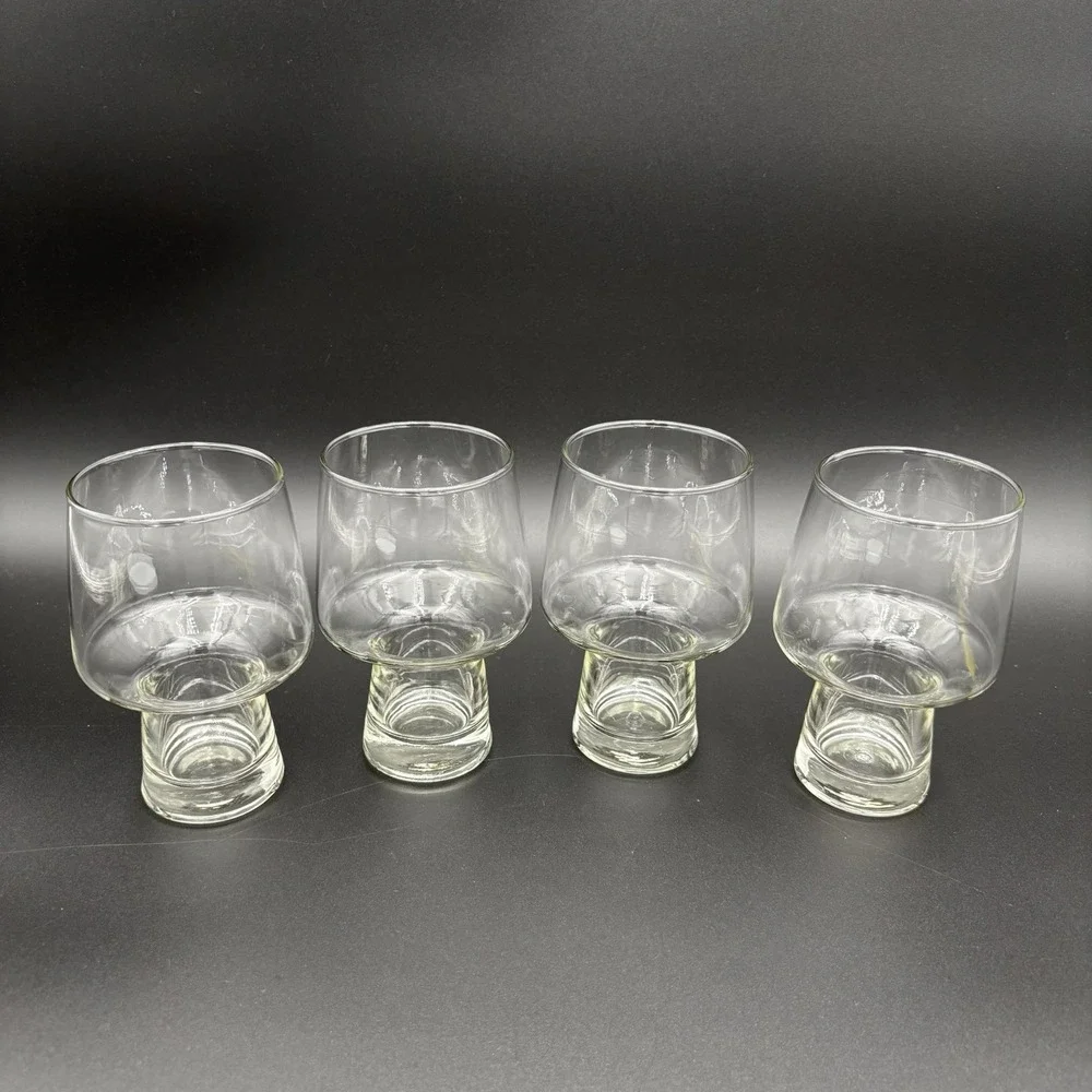 Set Of 4 Libbey Clear Accent Steiner Beer Stout Glasses Hollow Stem 16oz Vintage